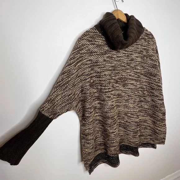 RYU Cowl Neck Dolman Batwing Sleeve Metallic Weave Brown & Tan Boho Knit Sweater - Picture 3 of 12